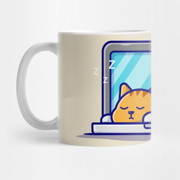 Cute Cat Sleeping On Laptop With Coffee Cup Cartoon Vector Icon Illustration (2) by Catalyst Labs